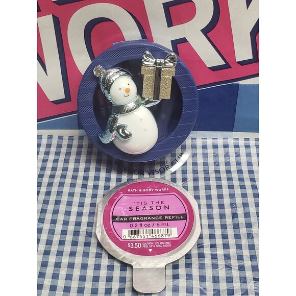 BBW Snowman w. Gift Present Visor & Vent Clip Car Fragrance Holder w. Refill - Picture 1 of 1